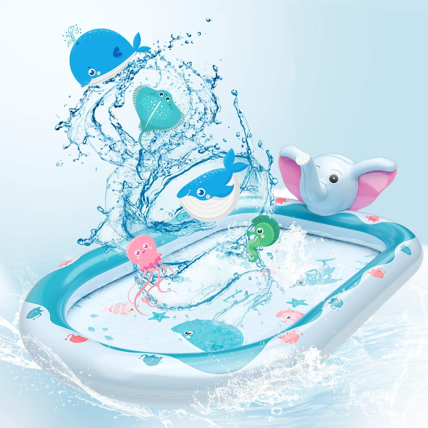 SEAMAZ Inflatable Sprinkler Pool for Kids - 68" x 43" Kiddie Pool, Baby Swimming Pool, Splash Pad and Wading Pool for Learning with Ball Pit, Great Gifts Water Toys for Toddlers Girls Boys All Age : Toys & Games