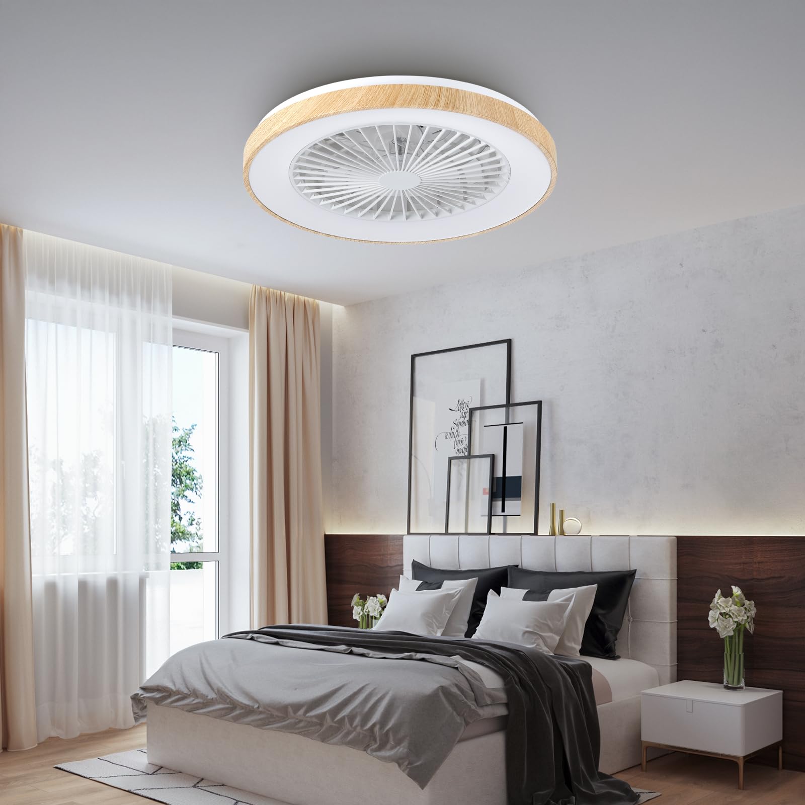 Deckenventilator mit Beleuchtung für Schlafzimmer, Ø48cm, Leise DC Motor 20W, Fernbedienung, 6-Gang, Moderne LED 40W Deckenleuchte mit Ventilator, RGB, Dimmbar, 3000K-6000K, Sommer Winterbetrieb
