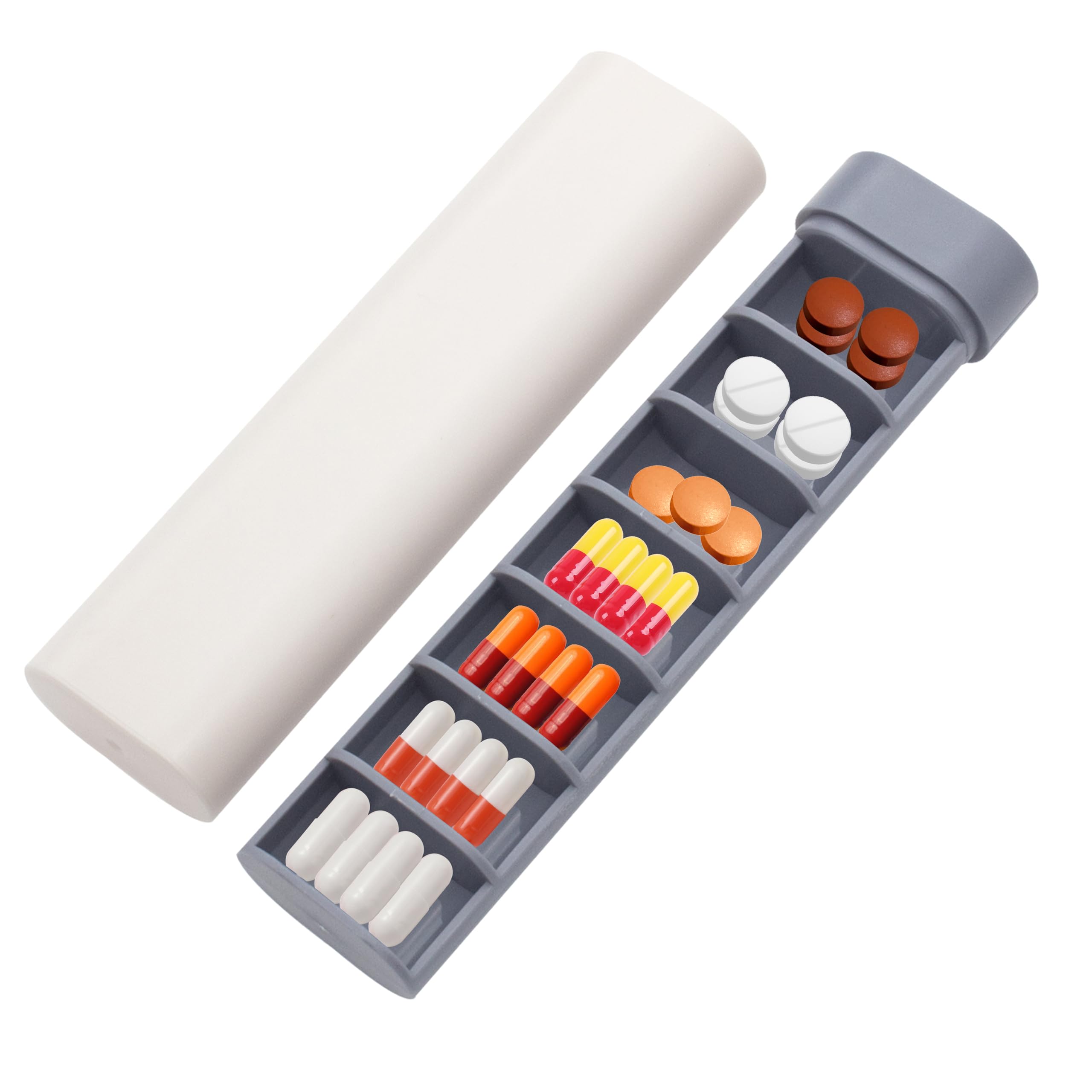 Skywin Modern Pill Organizer, 7 Day Weekly Compact Pill Organizer, Small Travel Sized Case for Vitamins & Medicines (White)