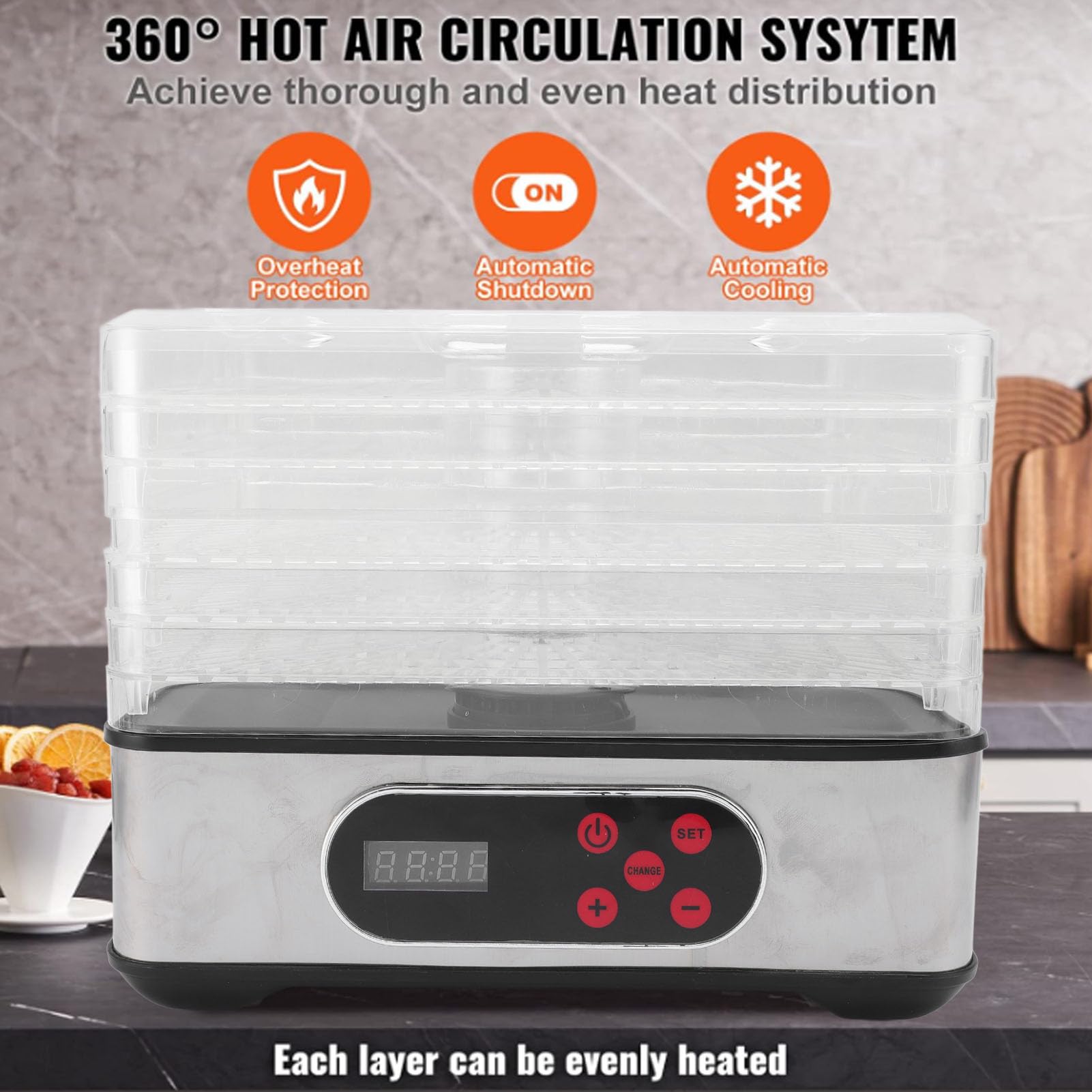 Food Dehydrator Electric Surowar Suszarka do Suszarki Pokarmowej z Regulowanym Timerem i temperaturą dla Szarpanych ziół Owoców Warzywa dla Zwierząt Domowych (