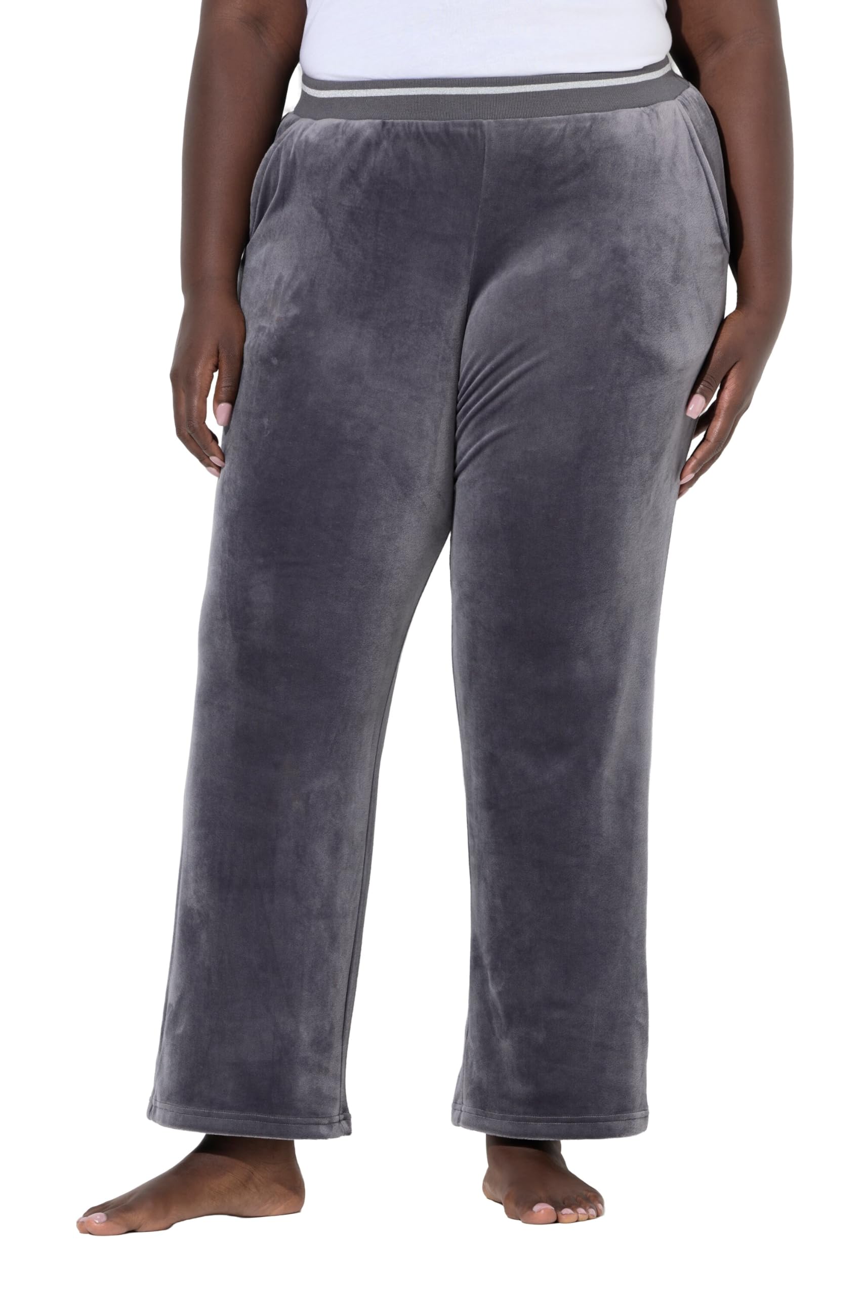 Ulla Popken Damen große Größen Übergrößen Plus Size Homewear-Nickihose, Rippbund, gerades Bein 845227