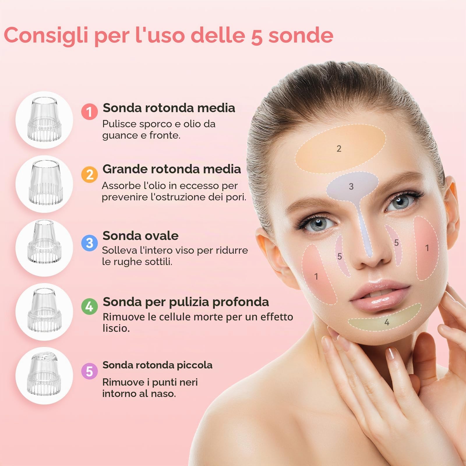 FREESHOW - Aspiratore per punti neri, pulizia dei pori del viso elettrica, estrattore di comedoni e punti bianchi - 5 livelli di aspirazione, 5 sonde, kit ricaricabile USB per donne e uomini