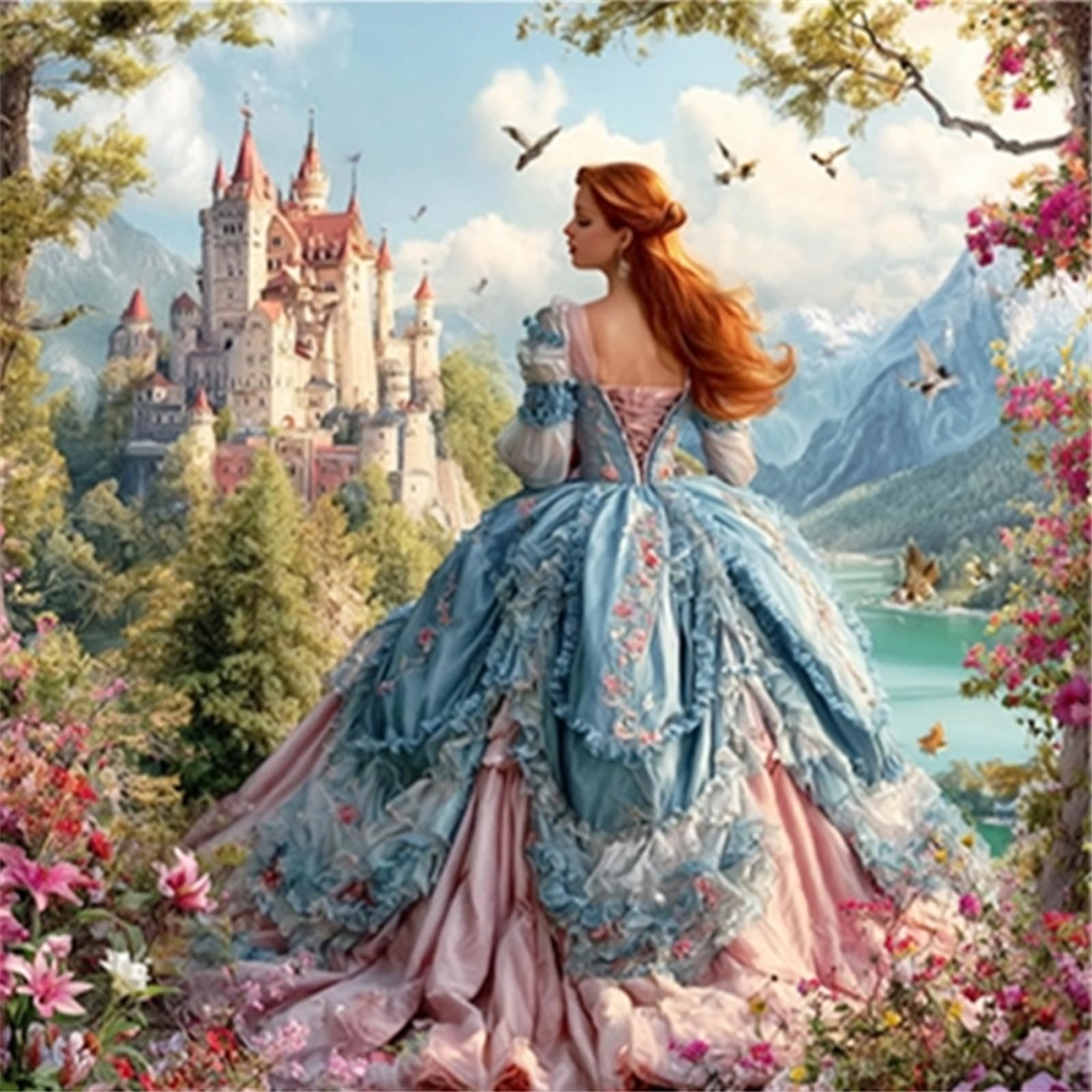 Girl Full 11CT DIY Stamped Needlework Embroidery Kit 45x45cm Printed Cross-Stitch Kits Embroidery Needlepoint Starter Kits for Adults Home Decor
