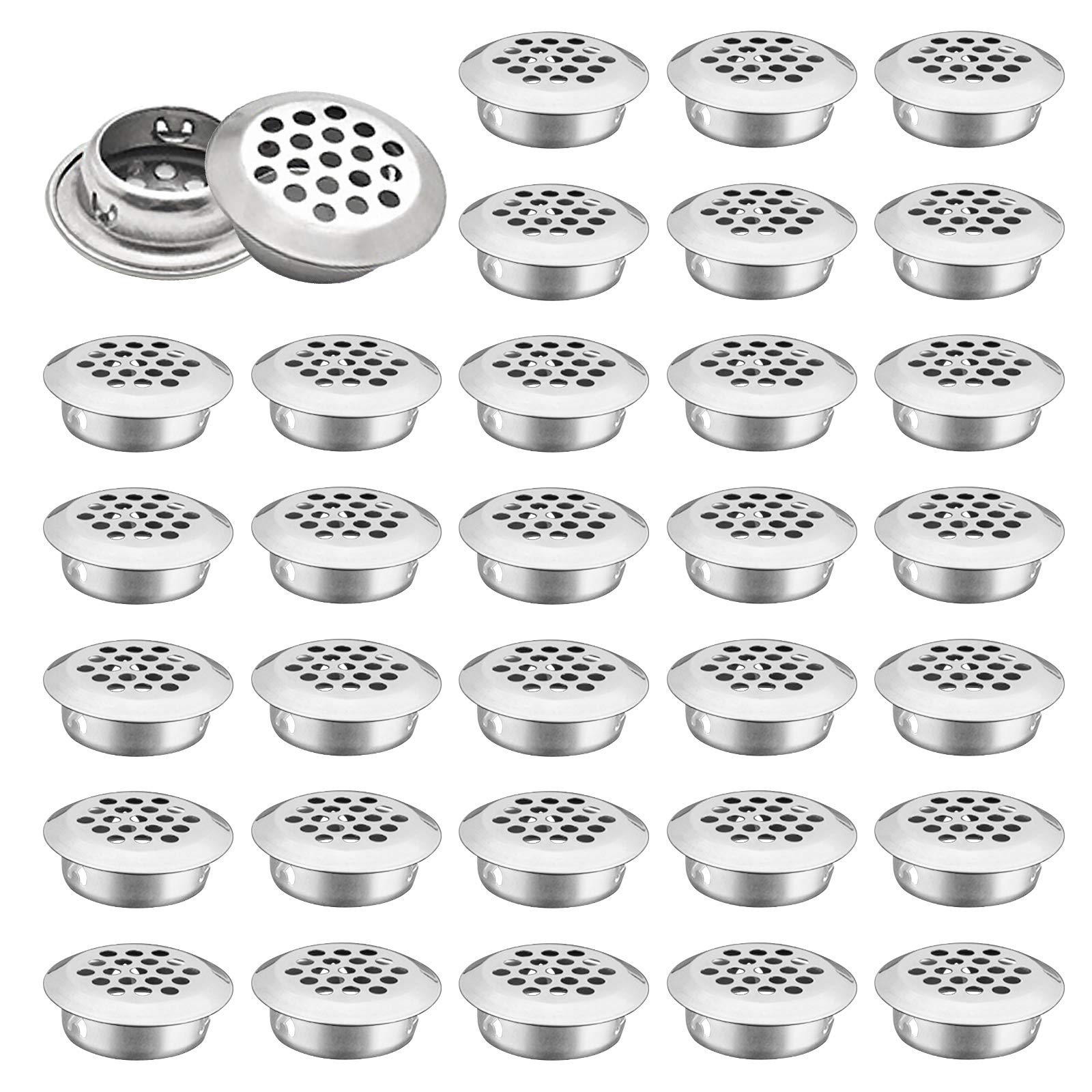 Increway Silver Air Vent Louver, 50Pcs 25Mm Stainless Steel Round Mesh Hole Circular Soffit Vent For Wardrobe Drawer Bookcase Kitchen (Silver)