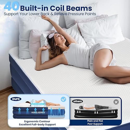 Miniatura 4 de KINGJERRY Colchón de aire Queen con bomba incorporada, colchón inflable con cubierta de espuma de lujo de 18", cubierta de tacto de seda