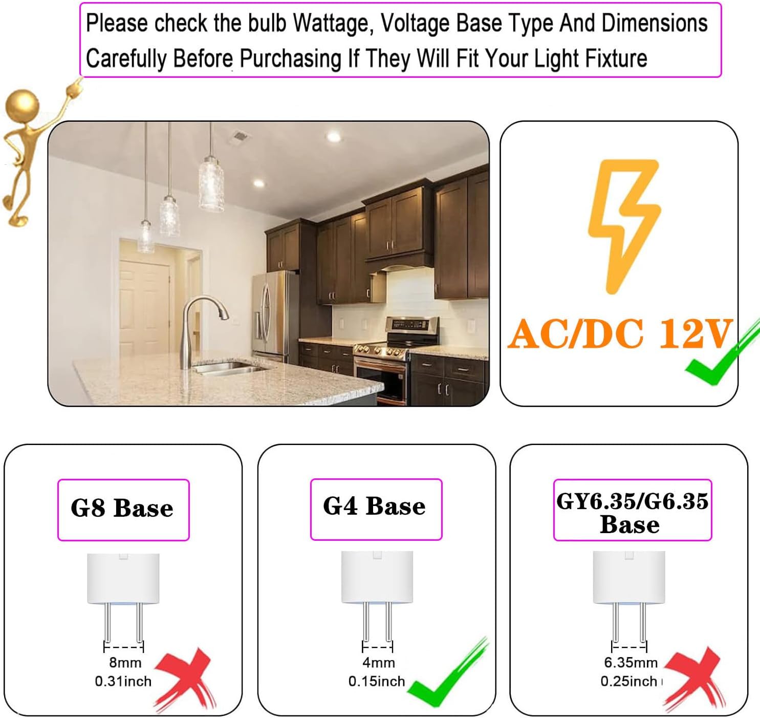 G4 LED Bulb 2.5W 2700K Warm White Bi-pin T3 JC Type 12V AC/DC, 20W Halogen Equivalent for Outdoor Landscape Lighting Deck Stair Step Path Lights, Non-dimmable,280LM,Pack of 4