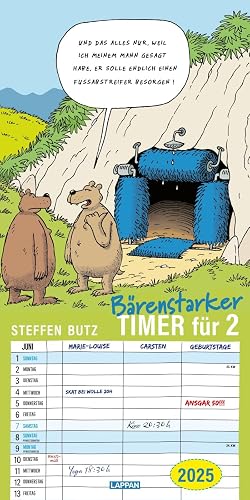 Bärenstarker Planer für zwei 2025: Wandkalender, Monatskalender mit viel Platz zum Eintragen und lustigen Cartoons von Steffen Butz