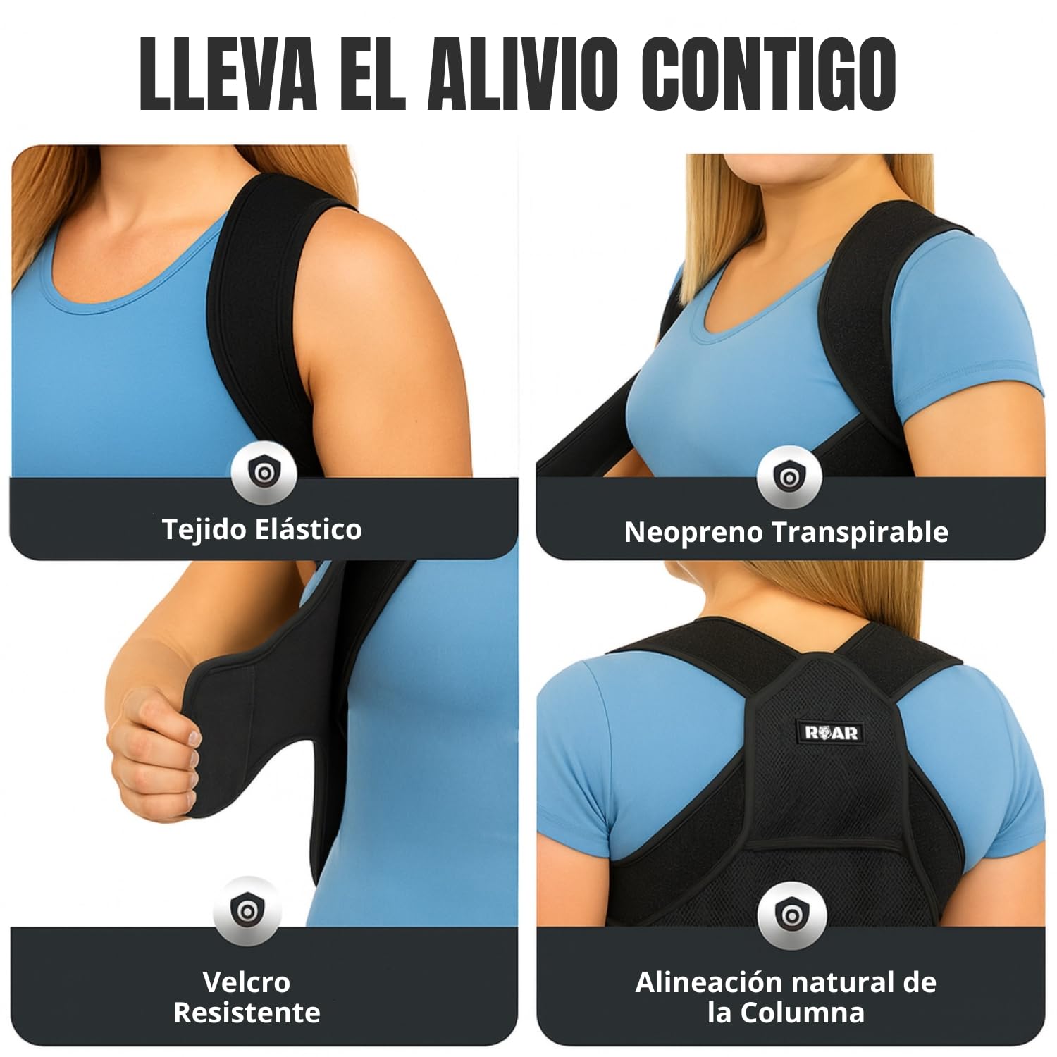 Roar® Corrector de postura de espalda, rectificador, ayuda a mantener la espalda recta, mejora la postura de cuello y hombros (L)