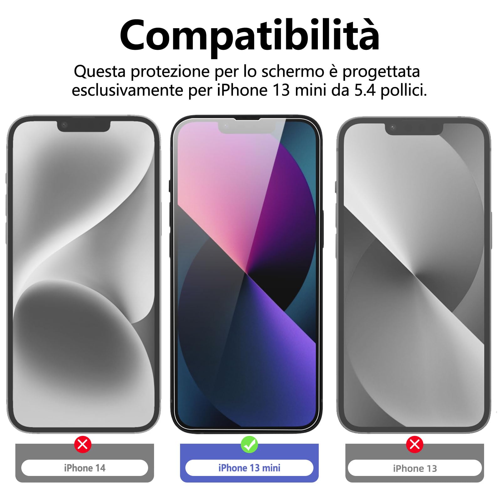 NEW'C 3 Pezzi, Vetro Temperato per iPhone 13 Mini (5,4 Pollici), Pellicola Prottetiva Anti Graffio, Anti-Impronte, Senza Bolle, Durezza 9H, 0,33mm Ultra Trasparente, Ultra Resistente