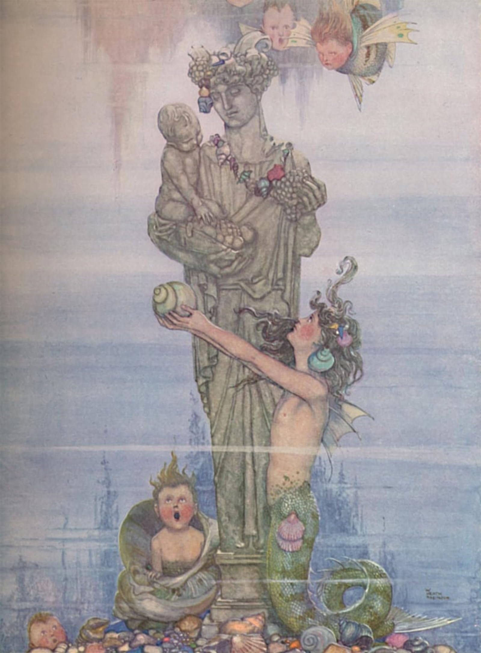 POSTERIIk Vintage Print Pop Art Landscape Artwork She Put the Statue Back in Her Garden by William Heath Robinson Art Prints for Office Home Decor 60x90cm