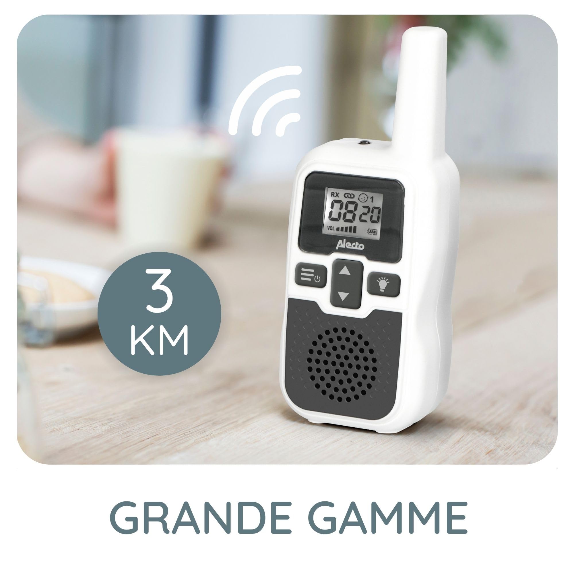 Alecto bébé DBX80 Babyphone Audio, Babyphone Longue Portée, sans Fil - Portée jusqu'à 3000 mètres - Longue autonomie en Veille (jusqu'à 9 Heures) - VOX - Sensibilité réglable - Extensible - Blanc