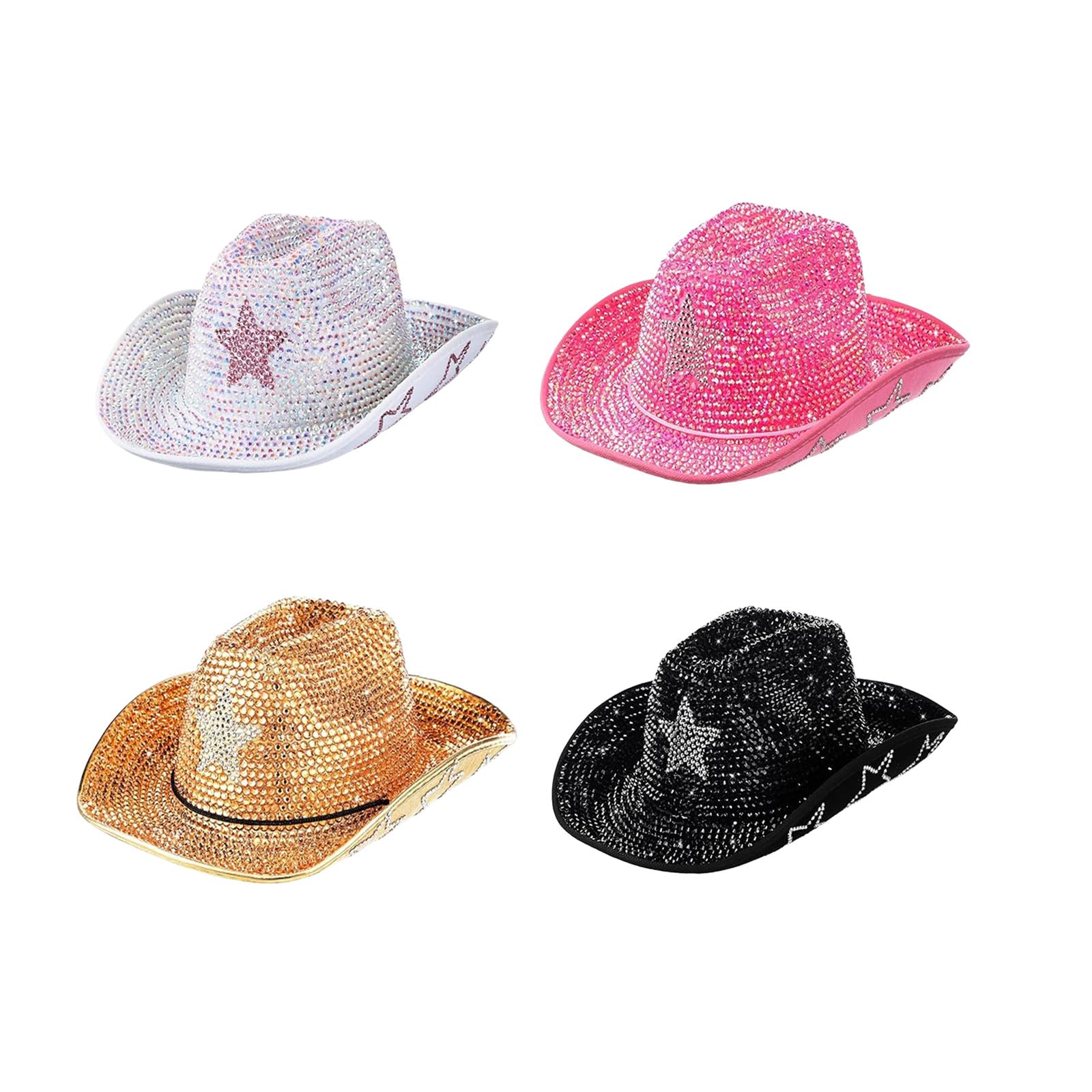 Cappello da cowgirl con strass per donne e uomini, festival musicali, cappello da cowgirls con motivo a stella a cinque punte