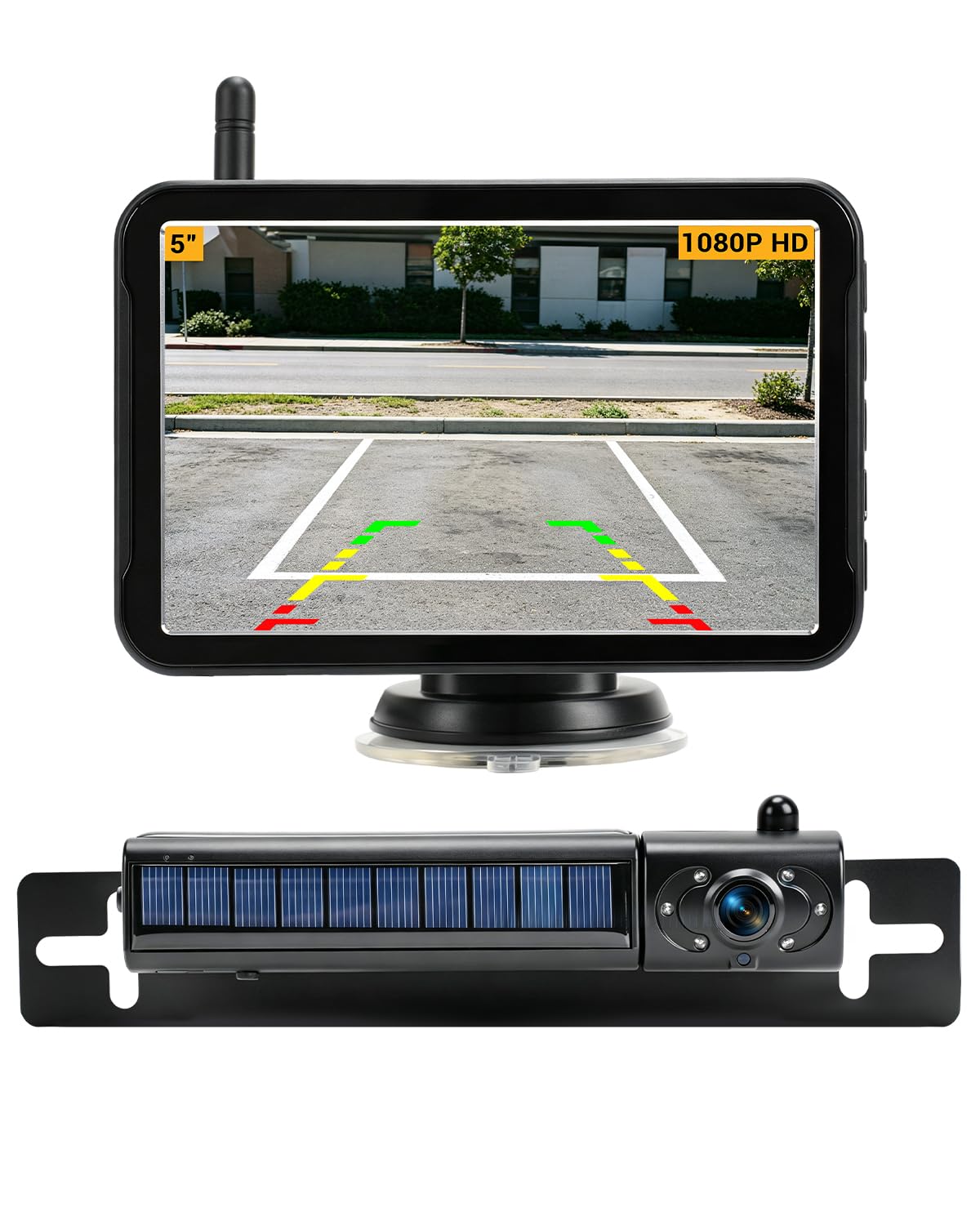 5 Zoll Rückfahrkamera Kabellos Set 1080P Solar Kabellos Rückfahrkamera Kabellose Rückfahrkameras für PKW mit Nachtsicht 5000mAh Akku für Auto LKW SUV Wohnmobil
