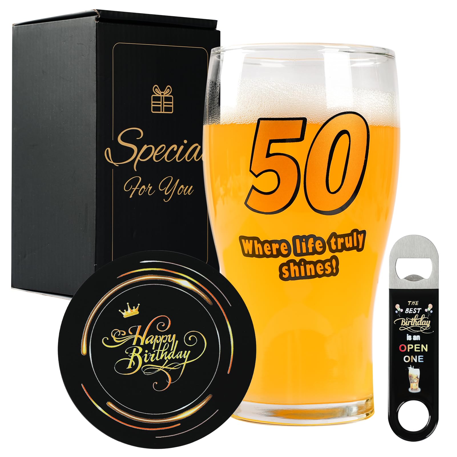 TOONGEEN 50th Birthday Gifts for Men, Funny 50th Birthday Beer Glass Set Gift Ideas for 50 Years Old Dad Husband Brother, Uncle, 50 Keepsake Decorations Presents, 540ml(19oz)