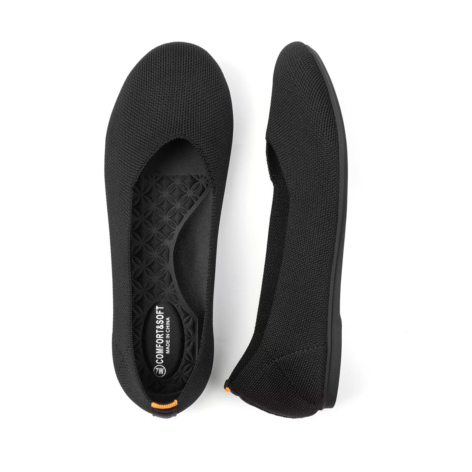 Frank Mully Ballerine larghe da donna, senza lacci, in maglia, comode con punta rotonda