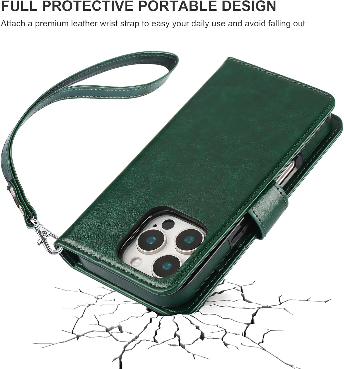 Bocasal Detachable Wallet Case for iPhone 16 Pro RFID Blocking Card Slots Holder Premium PU Leather Magnetic Kickstand Shockproof Wrist Strap Removable Flip Protective Cover 5G 6.3 inch (Green)