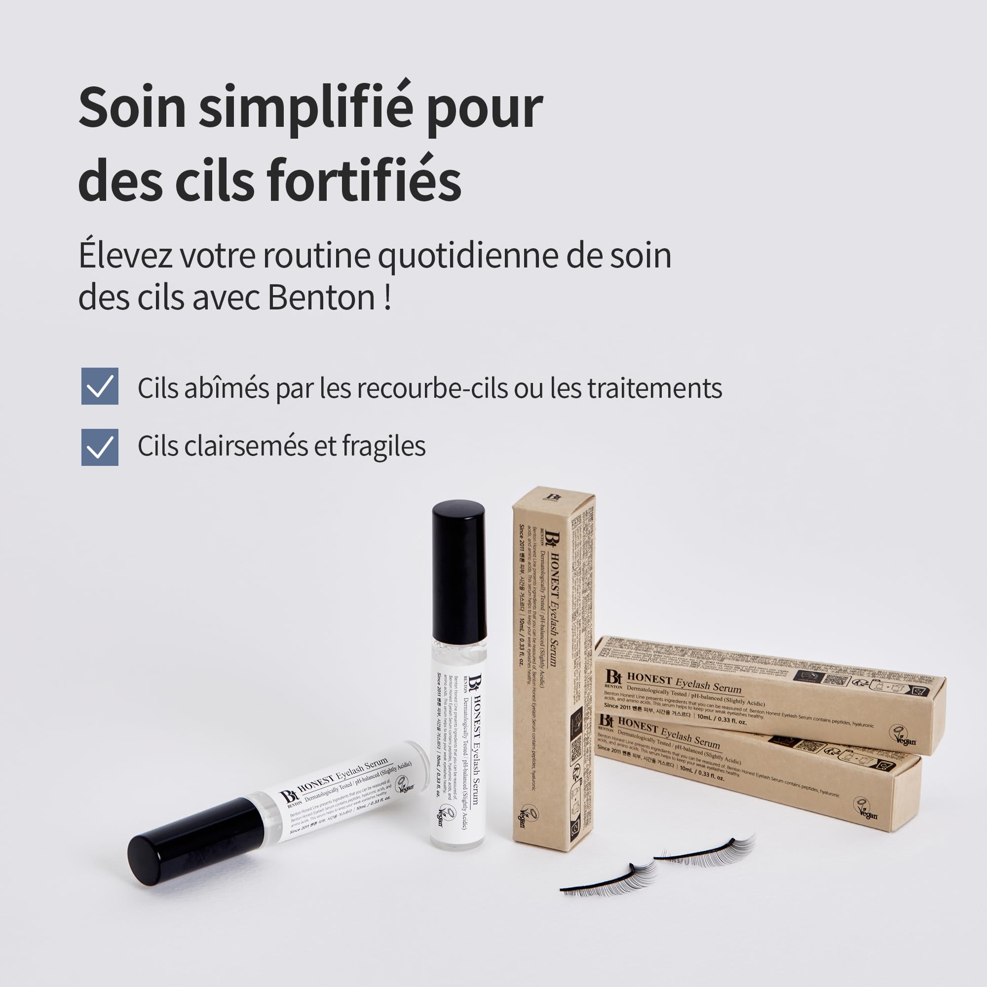 BENTON HONEST Sérum pour cils - Soin coréen pour les cils avec acide hyaluronique et peptides | Sérum de croissance pour les cils et les sourcils (10 ml)