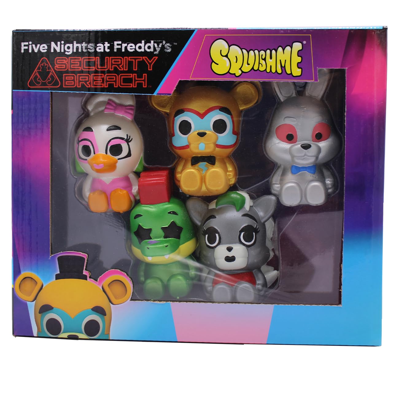 Photo 1 of Five Nights at Freddy's Security Breach SquishMe Series 1 Collectors Box 5-Pack: Stress Relief Toy, Party Favor & Fidget Toys for Kids - Entire Series 1 Set w/FNAF Figures Squishies