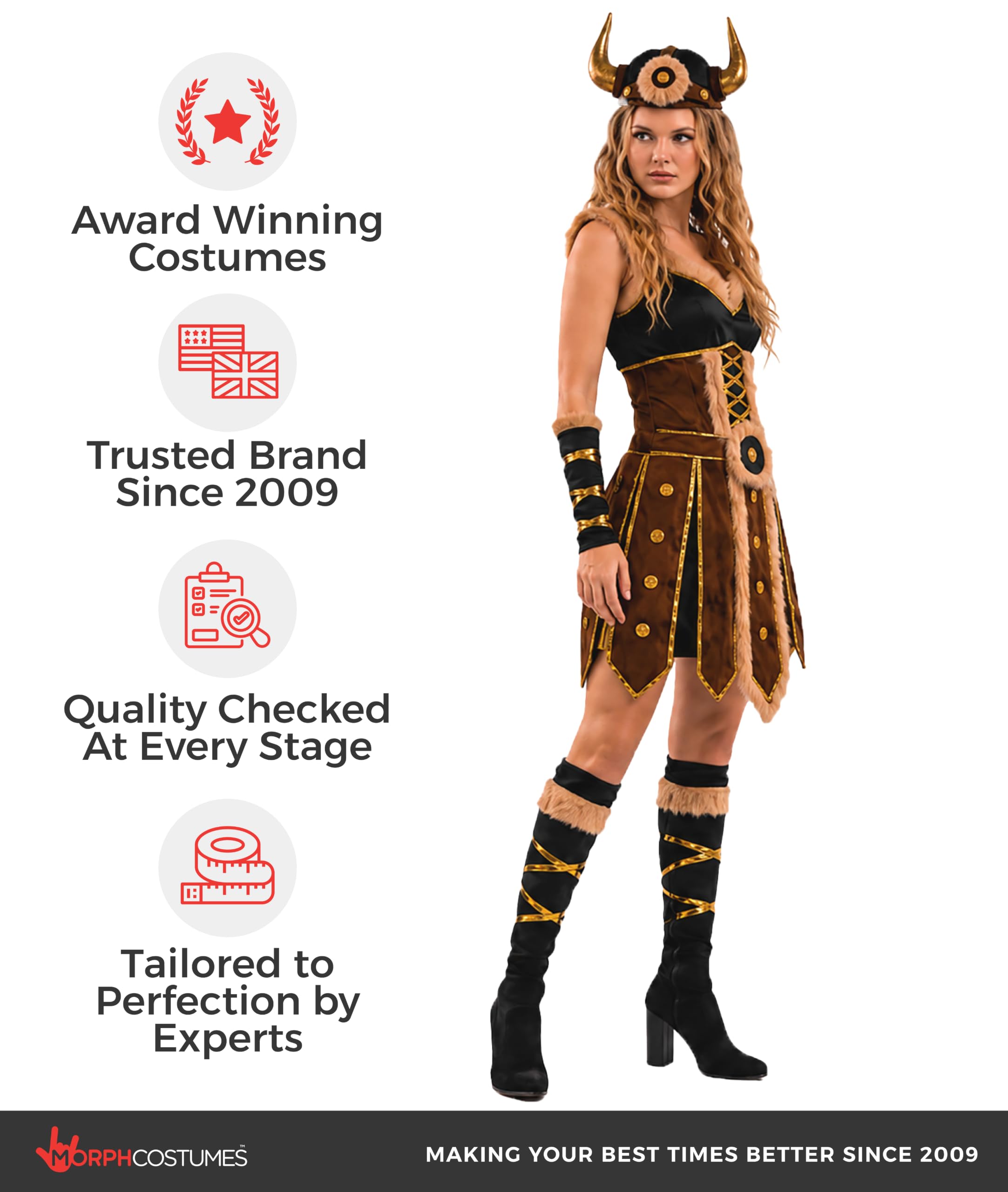 Morph Costume Vichinga Donna, Costume Guerriera Halloween Donna