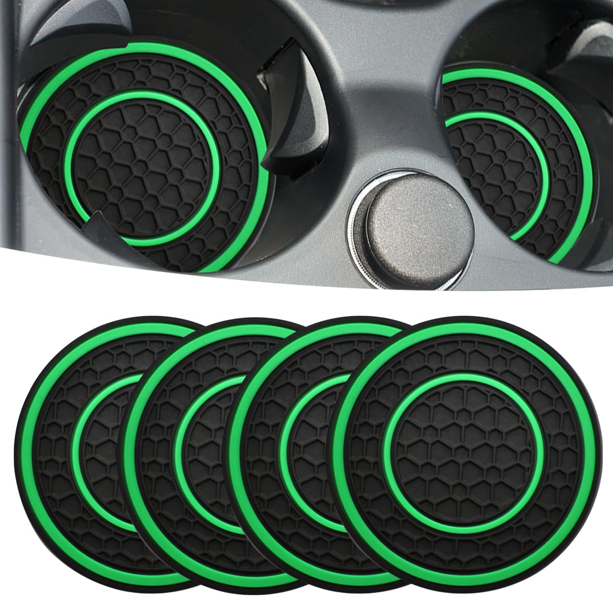 Car Cup Coaster Universal Automotive Waterproof Non-Slip Cup Holders Sift-Proof Spill Holder Car Interior Accessories 4 Pack Black & Green