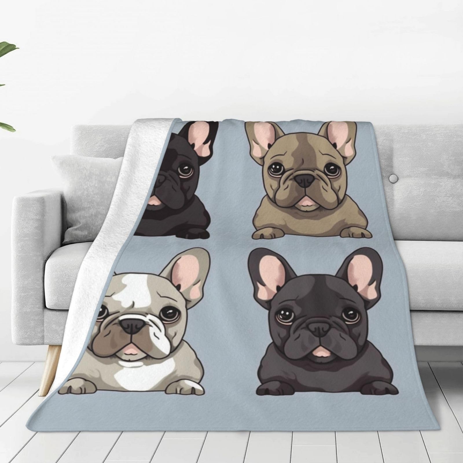 French Bulldog Throw Blanket for Couch, Plush Fuzzy Soft Flannel Blankets and Throws for Sofa, 80"x60" Bed Blankets for Travel Camping Chair, All Season Warm Fleece Blanket