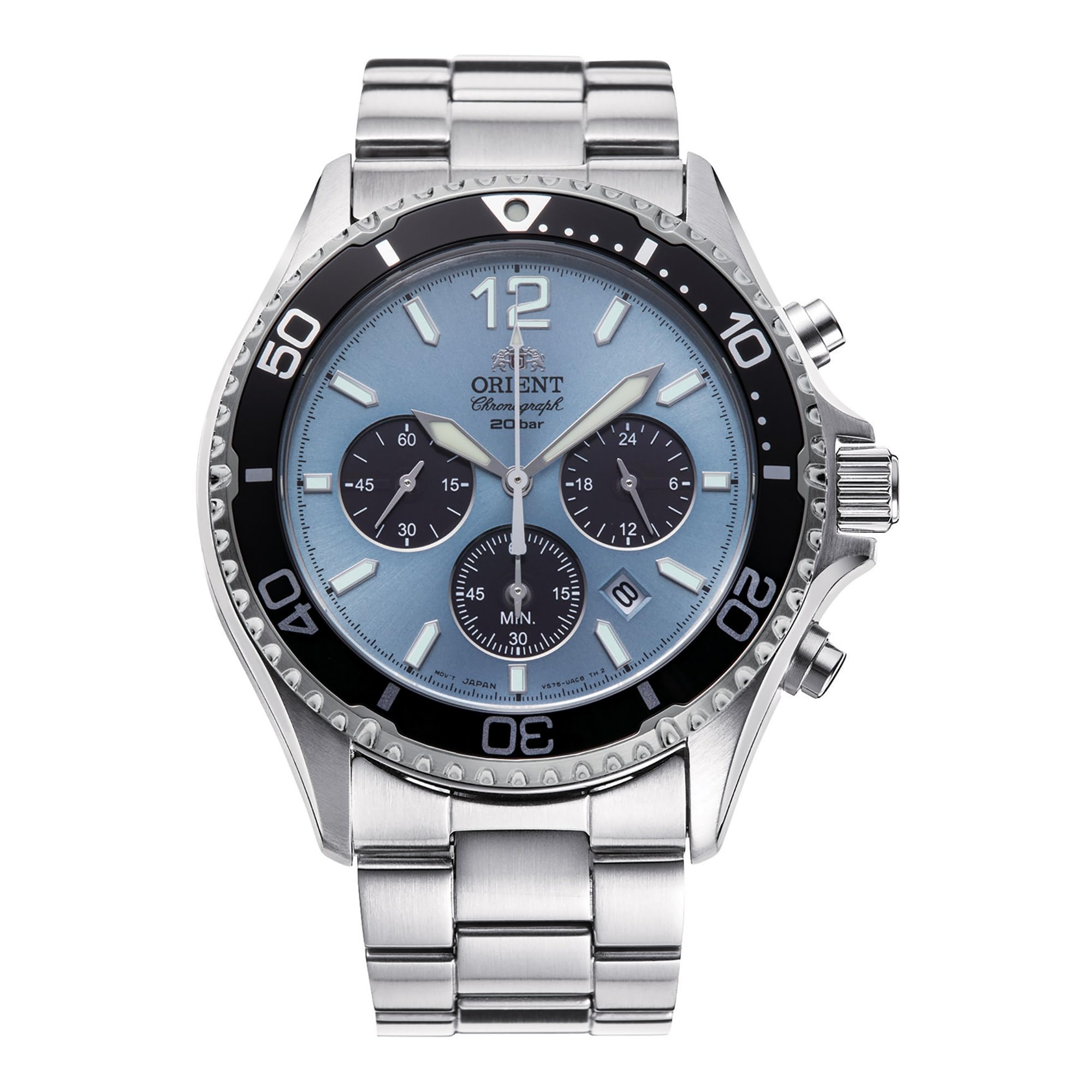 Orient Mako Solar Light Blue Dial stalowa bransoletka męski zegarek RA-TX0206L10B, NIEBIESKI, bransoletka