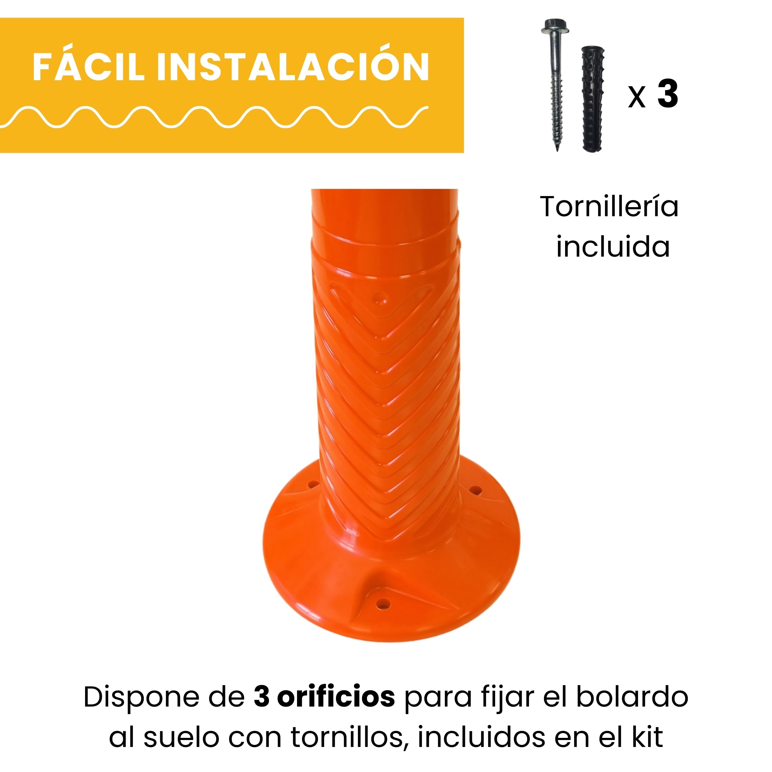 PARKING FACIL | Borne de signalisation flexible avec bandes réfléchissantes | Taille : 75 cm | Vis incluses | 1 unité (orange)