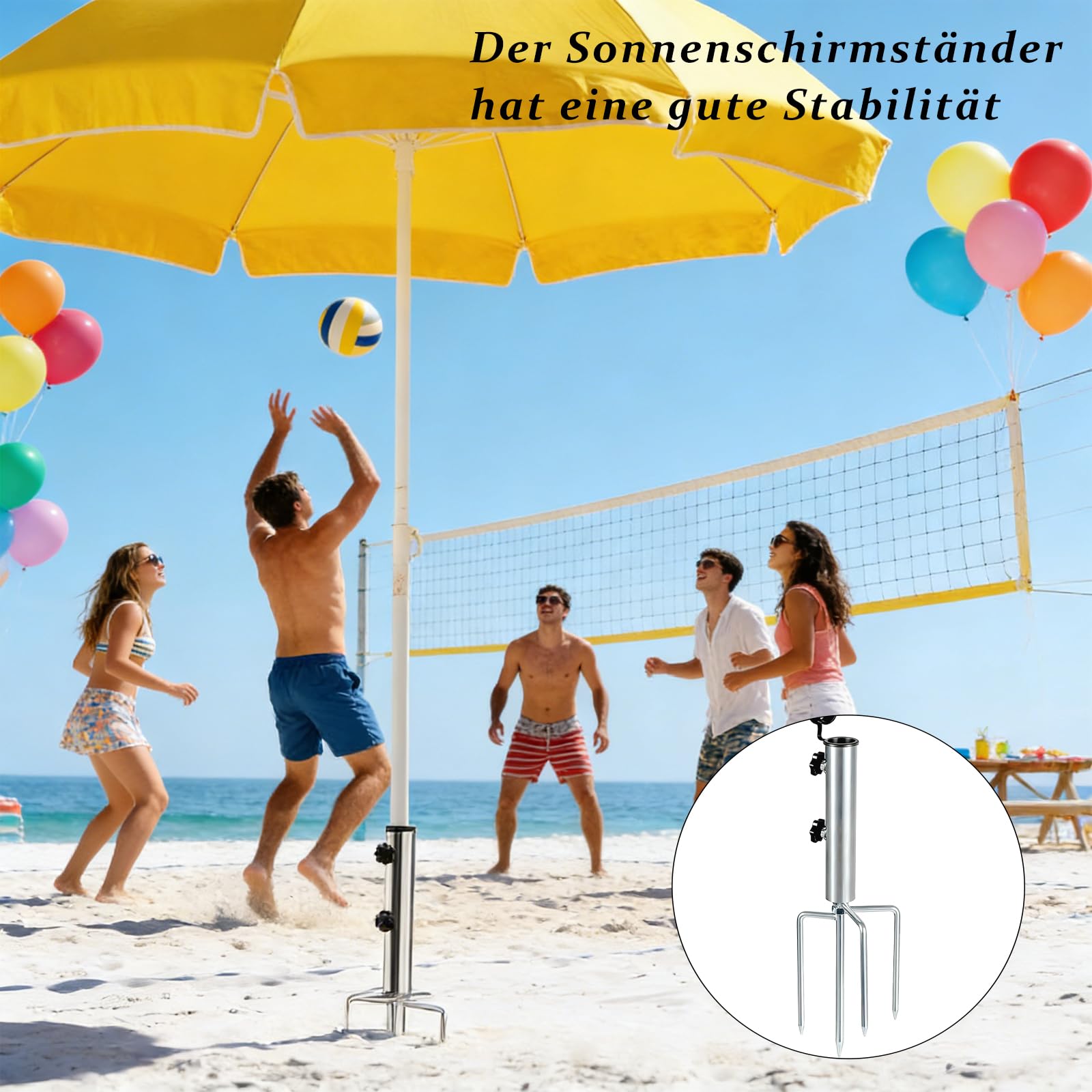 Trzpień do parasola przeciwsłonecznego, srebrny Lawn Spike na parasol, zdejmowany stojak na parasol przeciwsłoneczny z trzpieniem trawnikowym, stojak na parasol ogrodowy, parasol przeciwsłoneczny