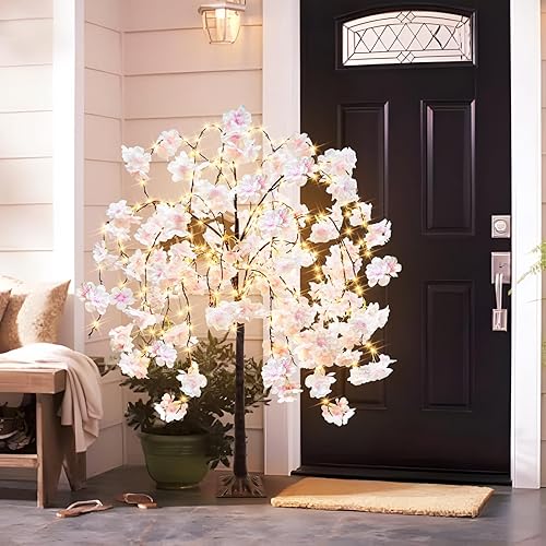 Miniatura 4 de Árbol de flor de cerezo de 4 pies con 360 luces LED, árbol iluminado artificial con 8 modos de iluminación, árbol rosa con flores sintéticas para