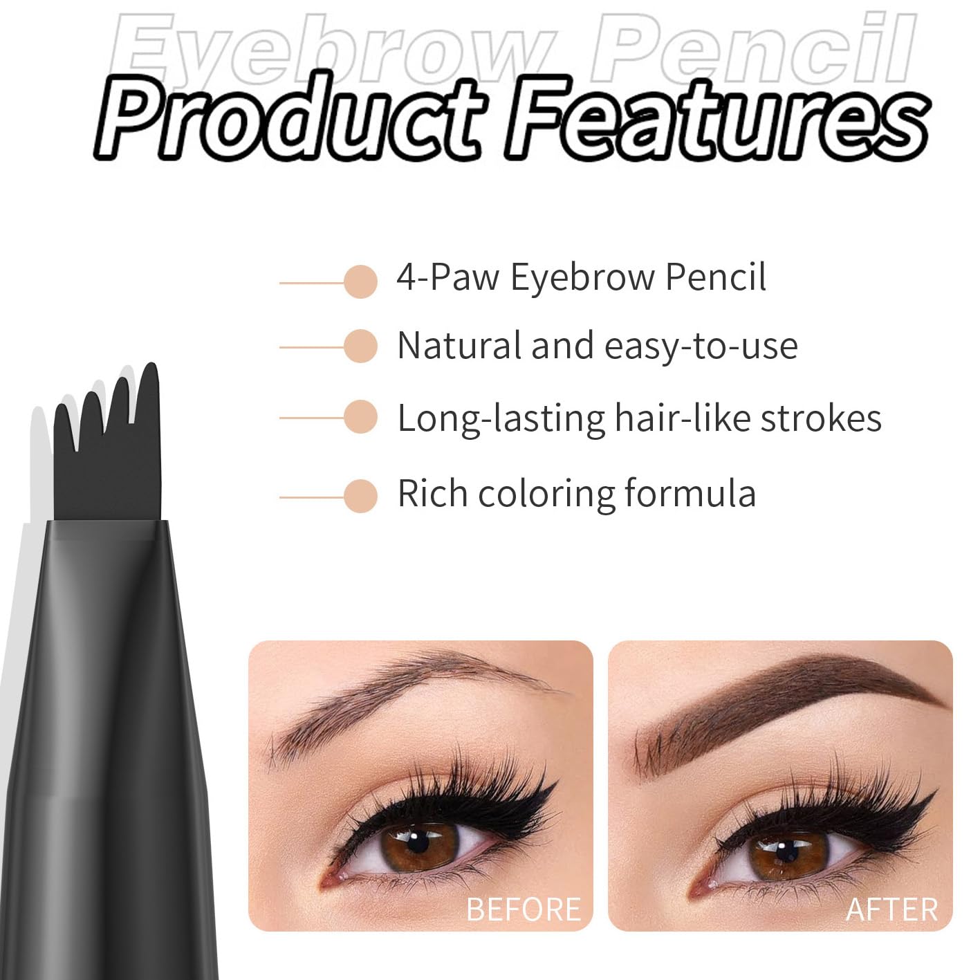 Microblading Augenbrauenstift, feine Spitze, wasserdicht, 3D Magic Augenbrauenstifte für Frauen, wischfest, natürliches Füllen & Definieren, natürliche haarähnliche Brauen (4# Schwarz)