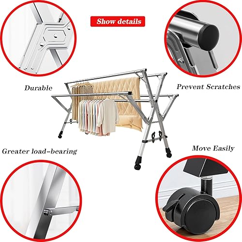 Miniatura 3 de Laundry Room Retractable Clothes Drying Rack, Drying Rack Clothing Collapsible Stainless Steel, Laundry Stand Organizer, Laundry Standing Rack with