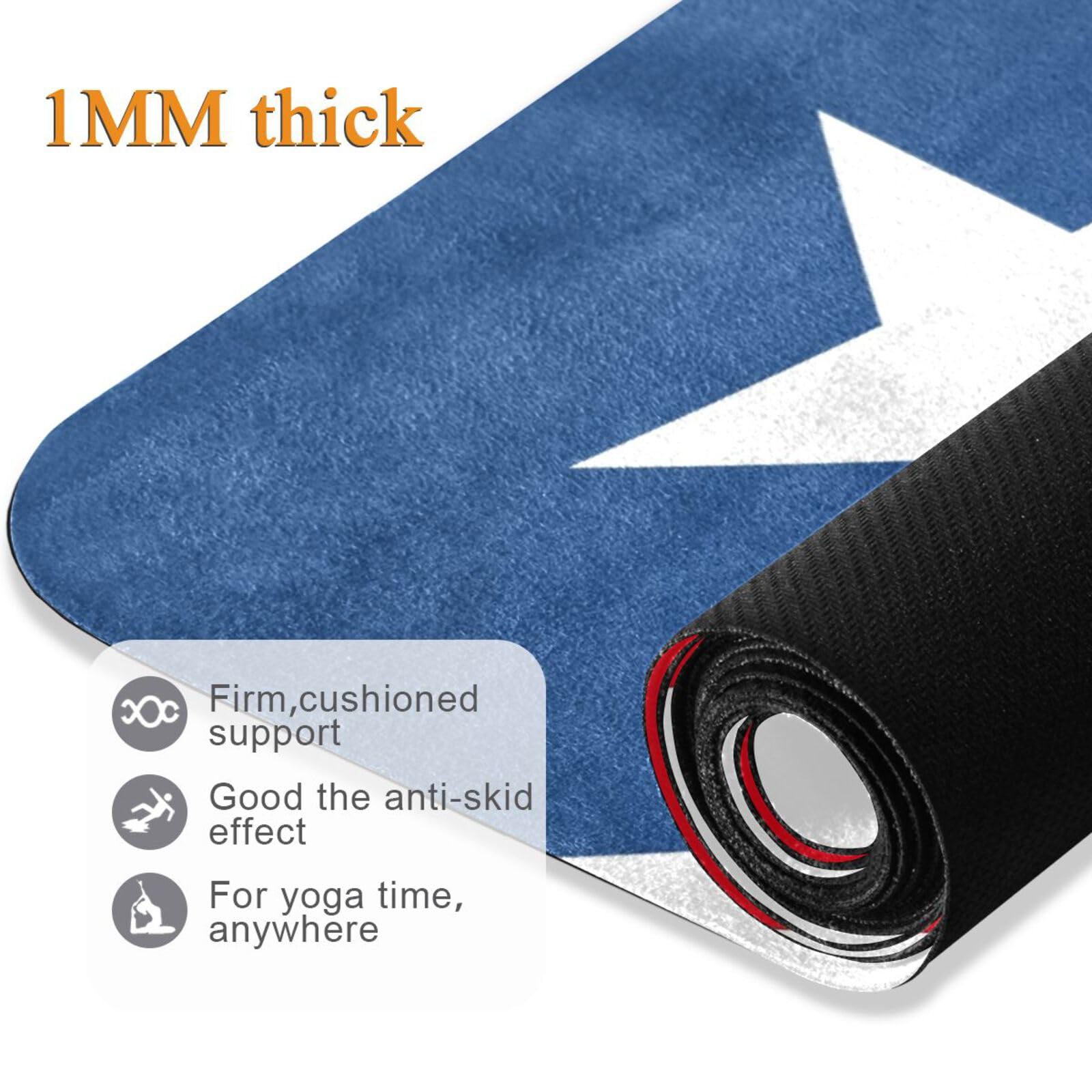 Esterilla de yoga de viaje con estampado rojo nacional de Puerto Rico con bandera de Puerto Rico, plegable, ligera, gruesa de 1 mm para exteriores, antideslizante, con bolsa de yoga para ejercicio