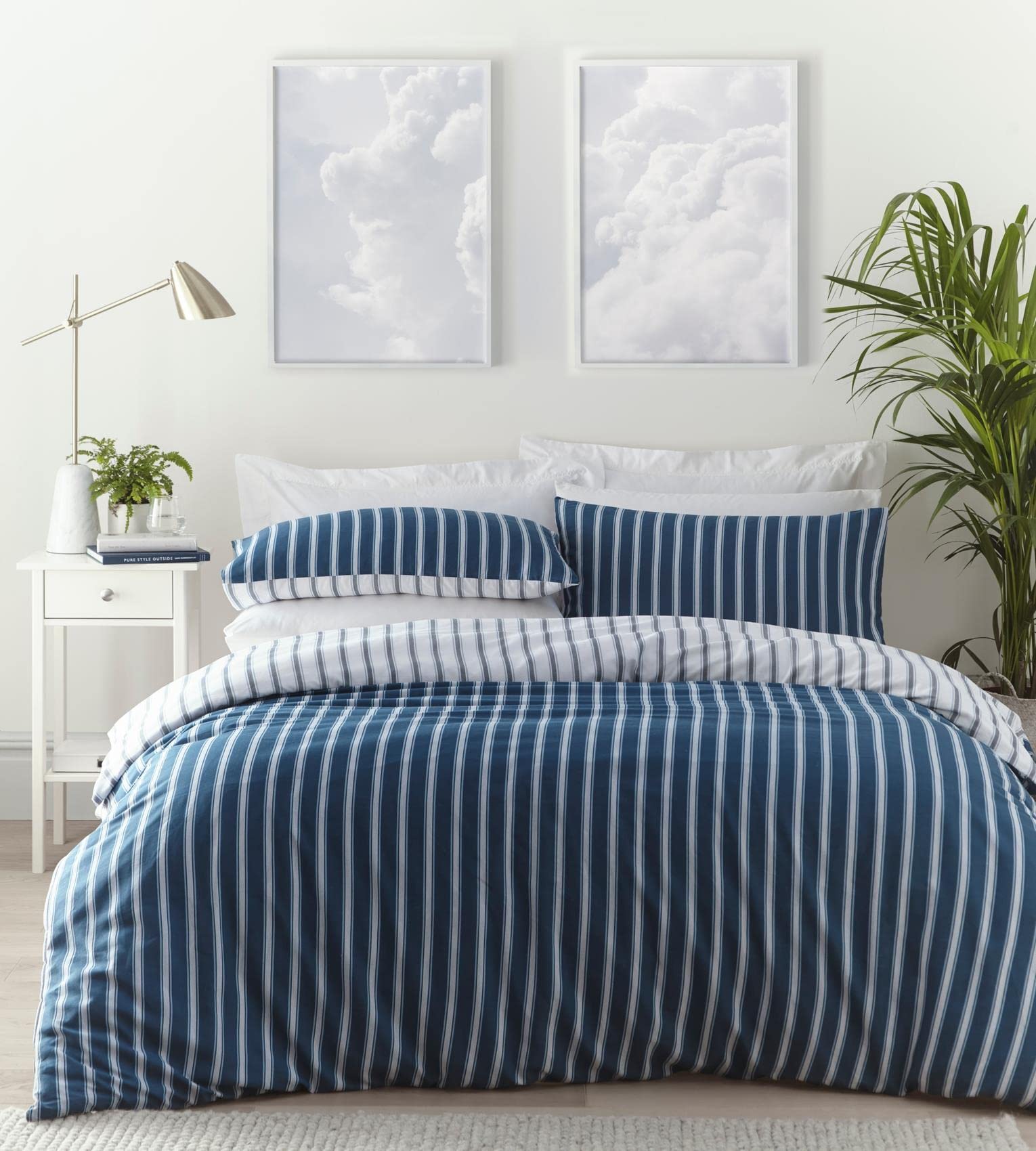 Set Copripiumino Matrimoniale Harvard Righe Reversibile - Policotone 200x200 Cm Con 2 Federe - Blu - 3
