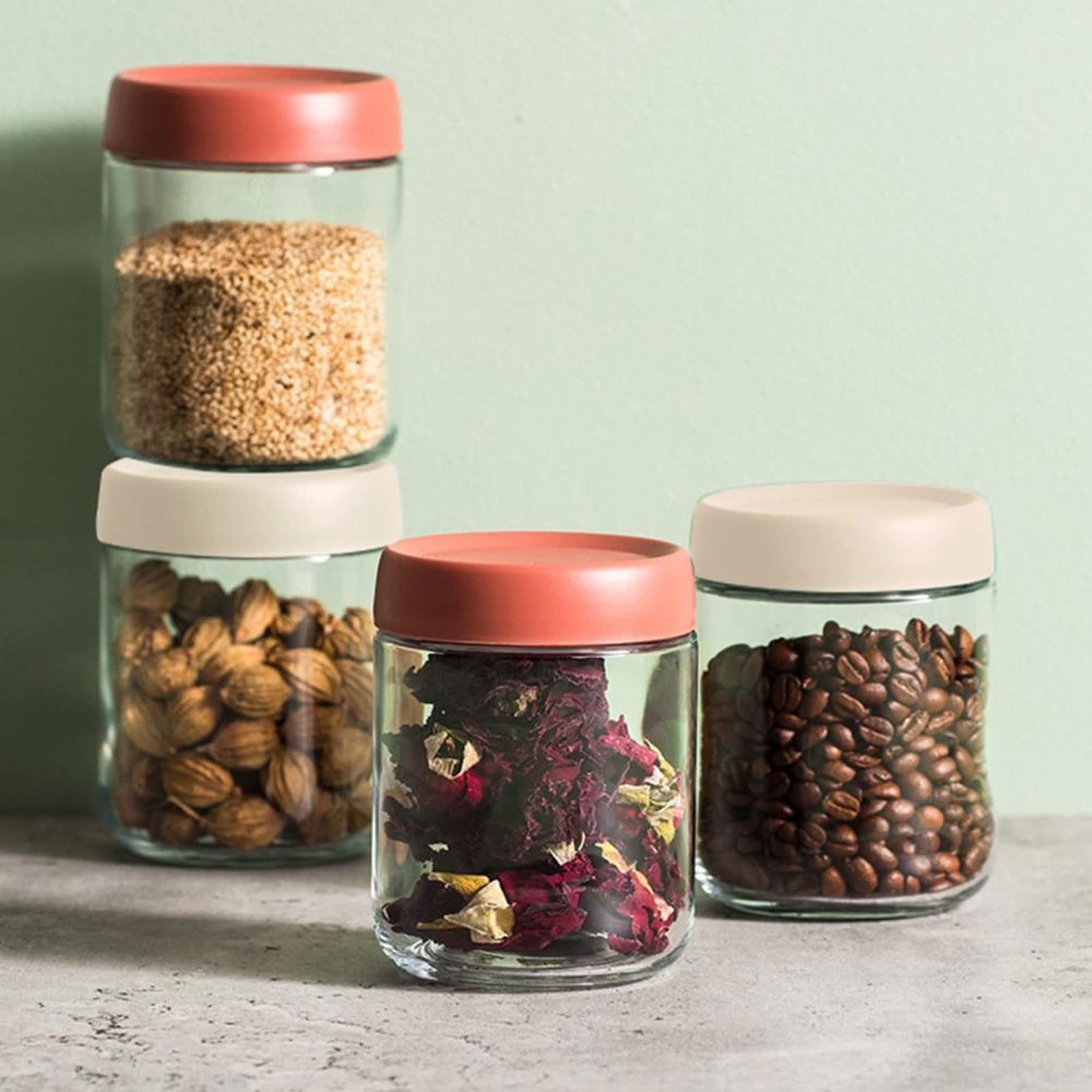 Pots à épices en Plastique Multi-usages - Lot de 6 | Récipients de Conservation des Aliments avec couvercles | Compatible avec Le réfrigérateur | Conception empilable | Blanc