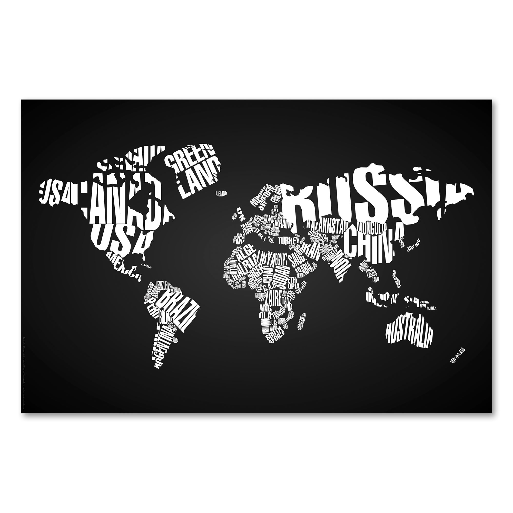 Postereck - 0275 - Moderne Weltkarte, Schrift Kartographie - Unterricht Klassenzimmer Schule Wandposter Fotoposter Bilder Wandbild Wandbilder - Leinwand - 100,0 cm x 75,0 cm