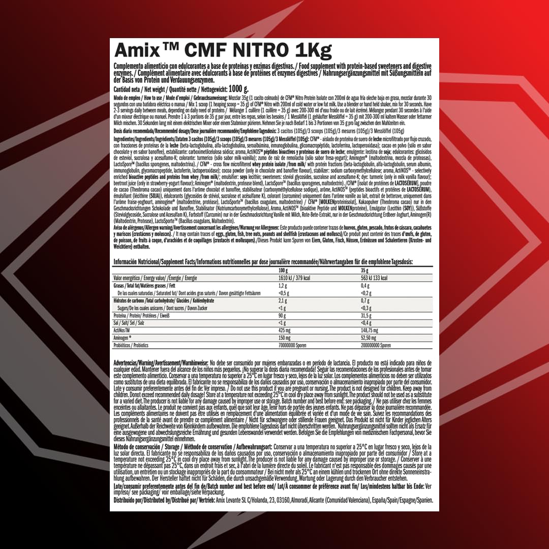 Amix - CFM Nitro Protein Isolat - Augmente la Masse Musculaire et Accélère la Récupération - Protéine de Lactosérum avec Enzymes Digestives - Sans Aspartame - Double Chocolat - 1 kg