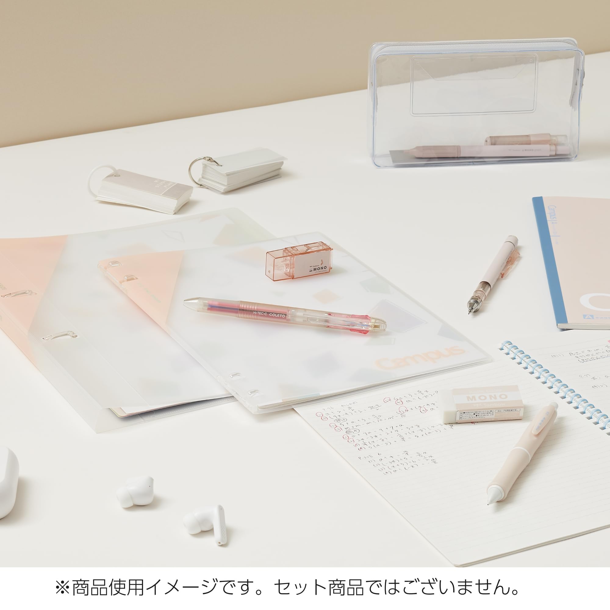 Kokuyo Campus Le-PP158-L4P Carnet rechargeable A4 fin à 2 anneaux avec 5 intercalaires, capacité 100 feuilles, convient pour feuilles de papier volantes à 30 trous, couleur minérale rose abricot