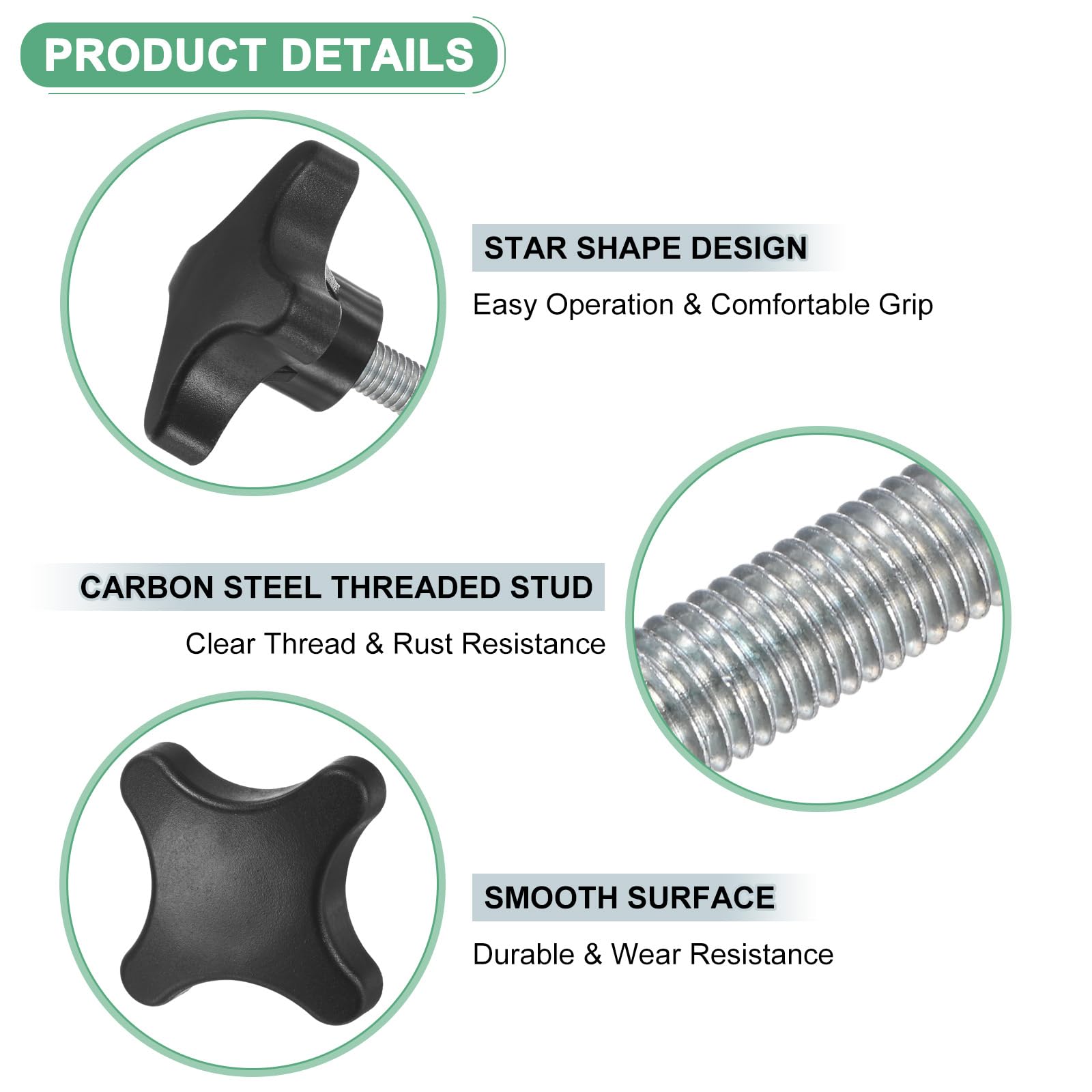 M METERXITY 6-Pack Star Clamping Knobs, M10x25mm Male Thread Hand Tightening Screw for Machinery/Electronic/Furniture/Umbrella Base, Machine Handle Replacement [55mm, Black]