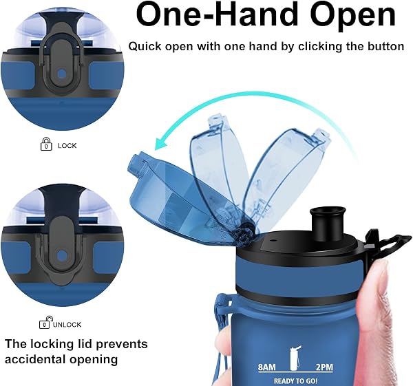 Vikaster Bouteille d'eau, Gourde Sport 1 Litre, sans BPA, Water Bottle Ouvrir en un Clic, Convient Pour la Gym, le Yoga, Camping, Randonnée, Noir Rouge - 5