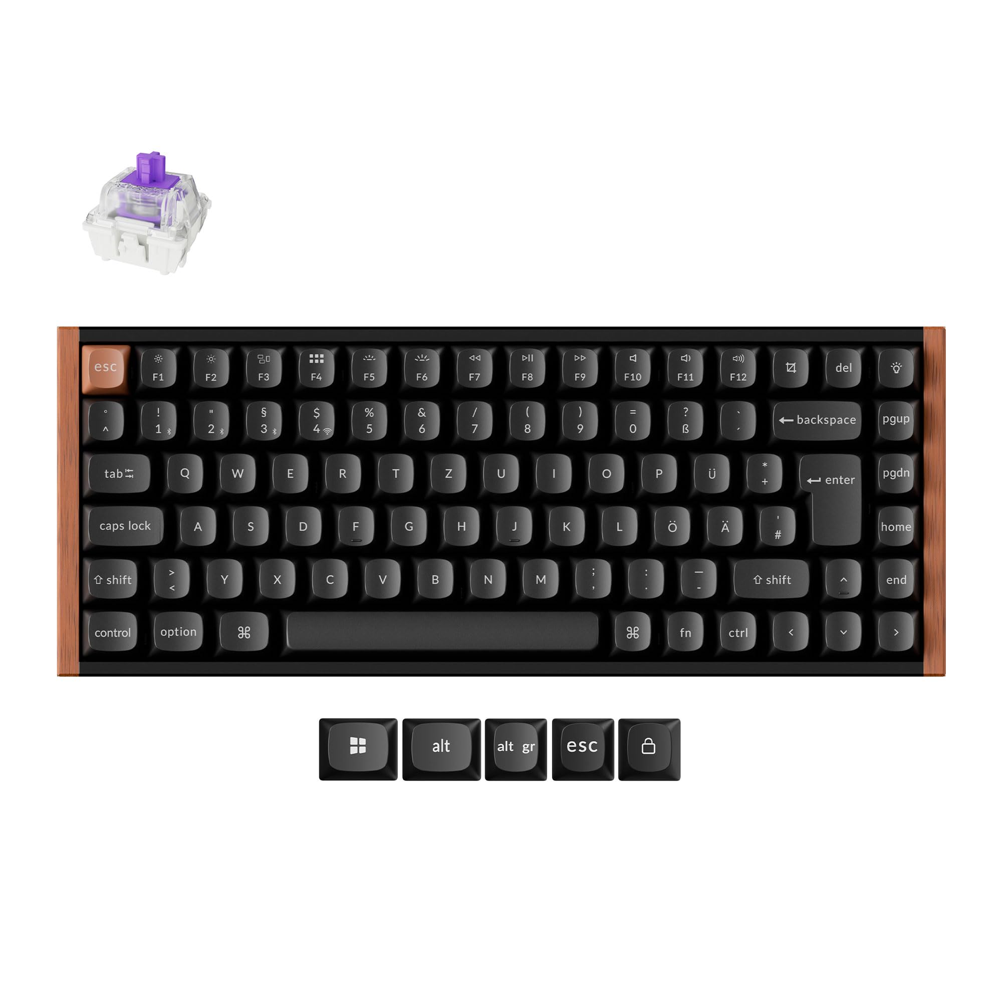 Keychron K2 HE Wireless-Tastatur, 75% DE-ISO-Layout, 2,4 GHz/Bluetooth 5.2, Gamer-Tastatur Magnetic Dual-Track Gateon Nebel für Mac/Windows, Sonderedition - Schwarz