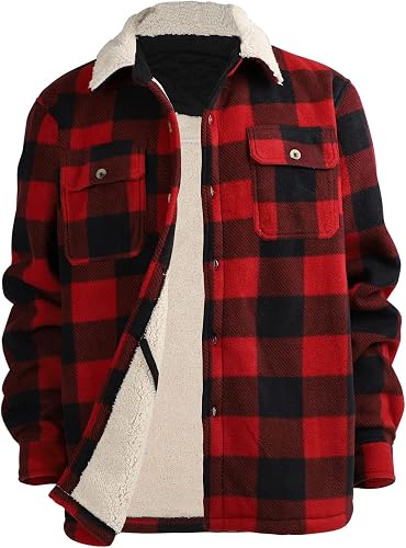 Gary Com Mens Flannel Jacket Sherpa Lined Plaid Heavyweight Fleece Shacket Casua