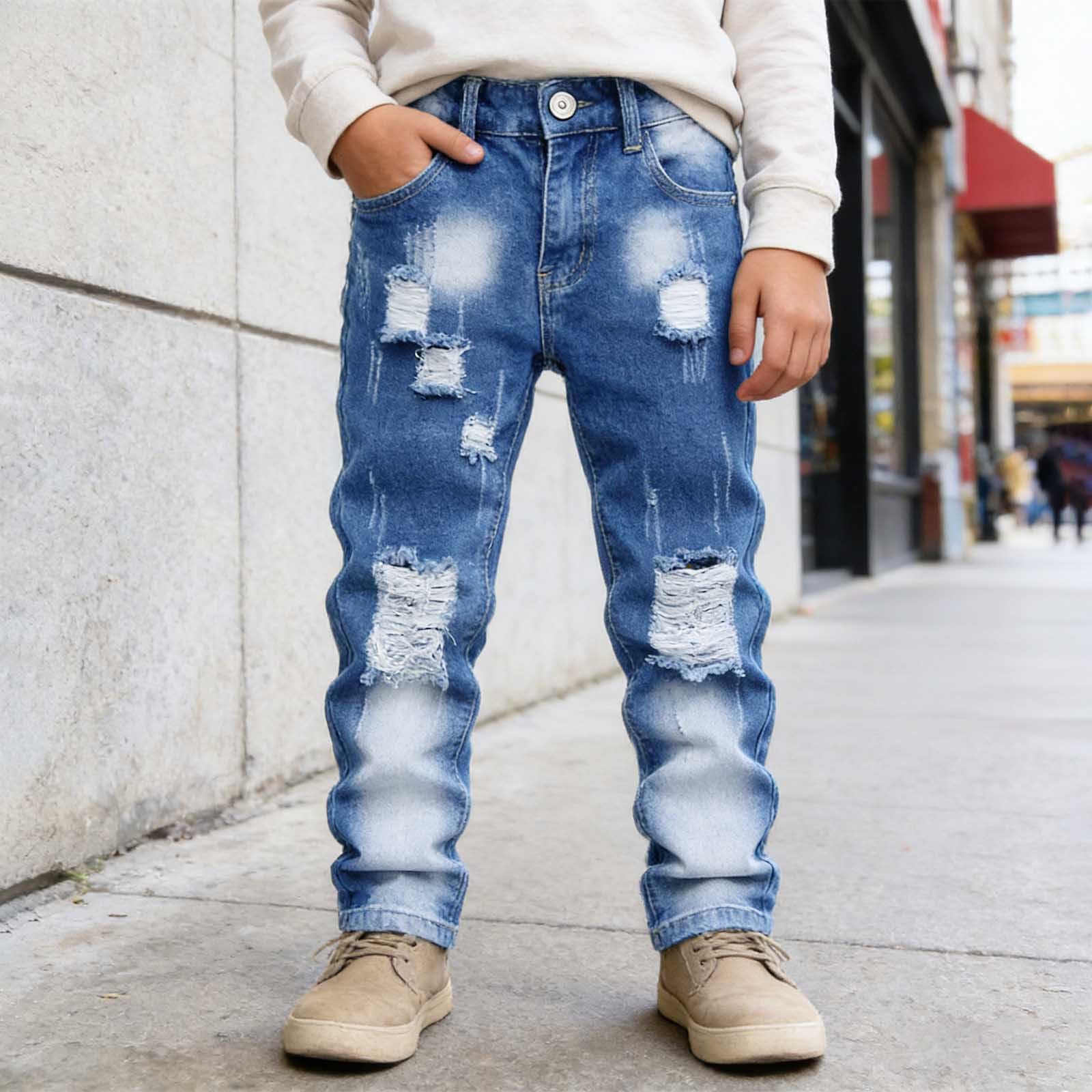 Genérico Jeans Casuales para niños Sin restricciones de Movimiento Vaqueros con Cintura elástica Corte Amplio sin apretar Diseño Unisex niño y niña Pantalones Vaqueros con Bolsillos