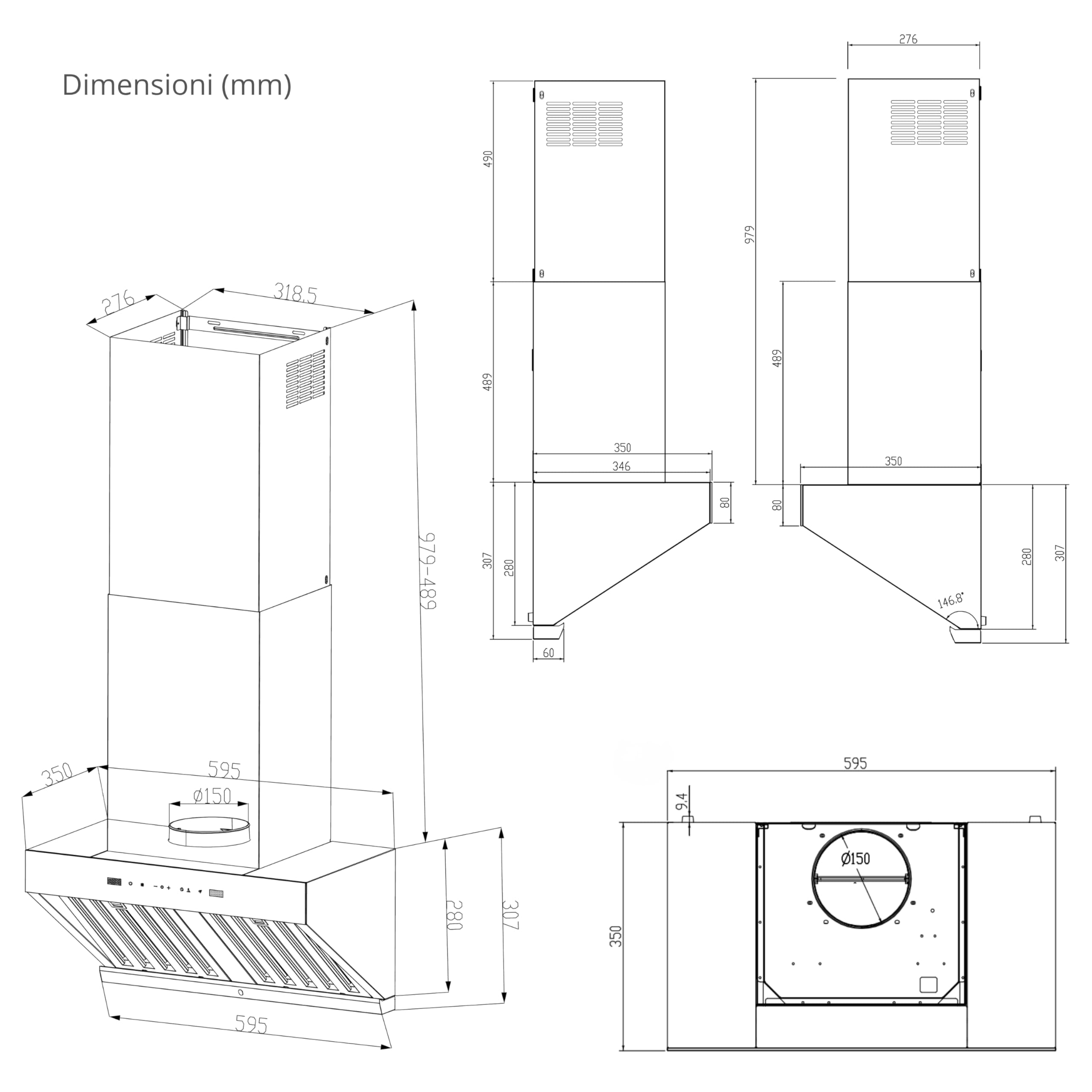 Kori 60 KPKR60WB Cappa a Parete 60 cm, 800 m³/h, Classe A+++, Gesture & Touch, Telecomando, Sensore Calore, Filtri Baffle, Boost/Super Boost, Nero Opaco