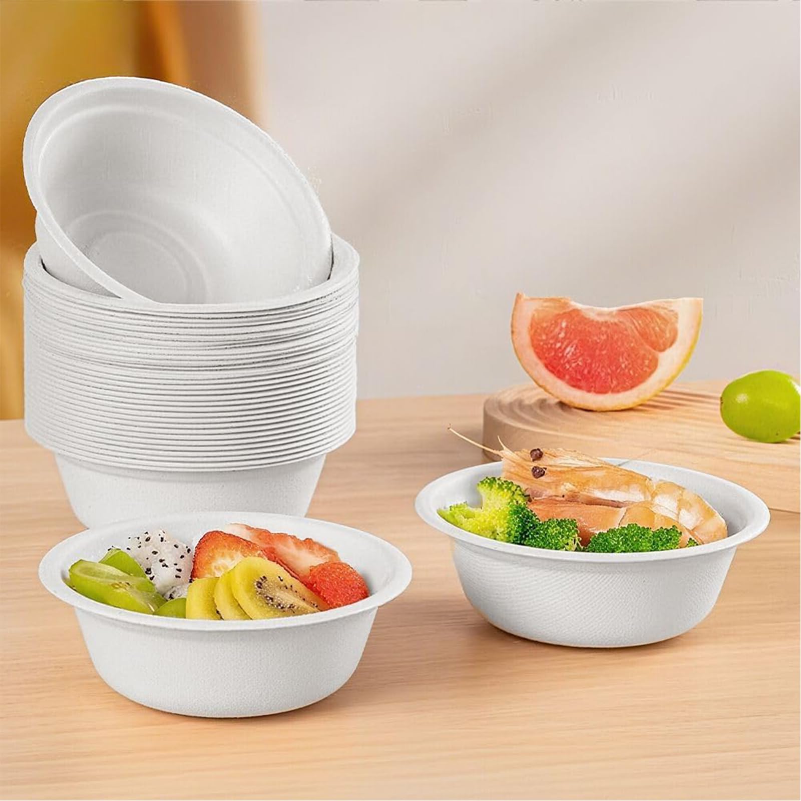 100 Pièce Bols à Soupe en Canne à Sucre, Blanc Bols Rigides en Bagasse, Bols en Carton, 500ml, Convient pour la Restauration, les Fêtes, les Food Trucks ou l'Utilisation à Domicile