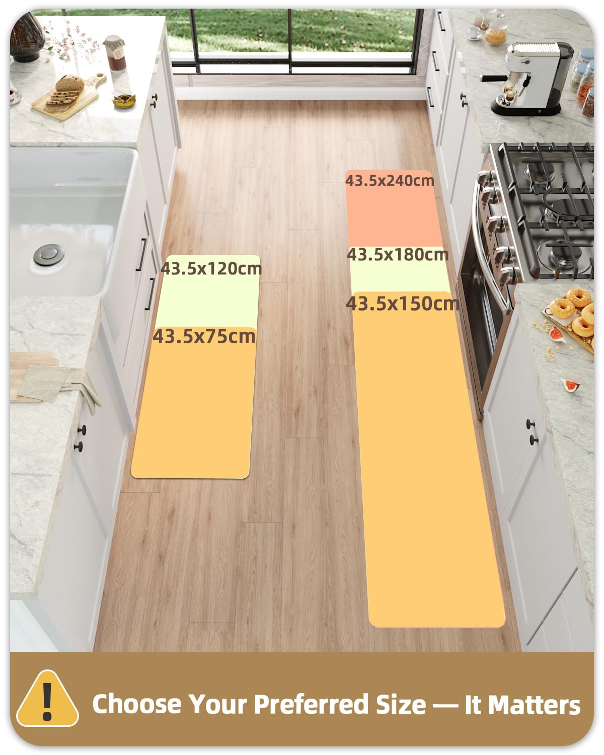 COLOR&GEOMETRY Tappeti da Cucina Antiscivolo Lavabile 43x120cm+43x180cm, 4mm Sottile Tessuto Runner Tappeto, Assorbente Facile da Pulire Tappeti per Davanti al Lavandino, Corridoio, Beige