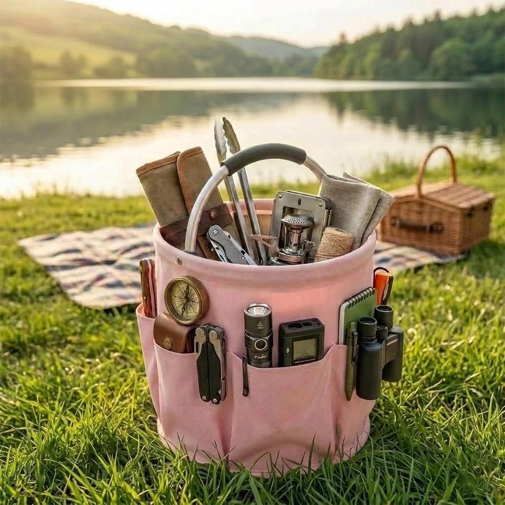 17L Organizer Detergente Pieghevole con Manico Borse Pulizia Caddy in Tessuto Oxford, Cestino Portatile, Rosa