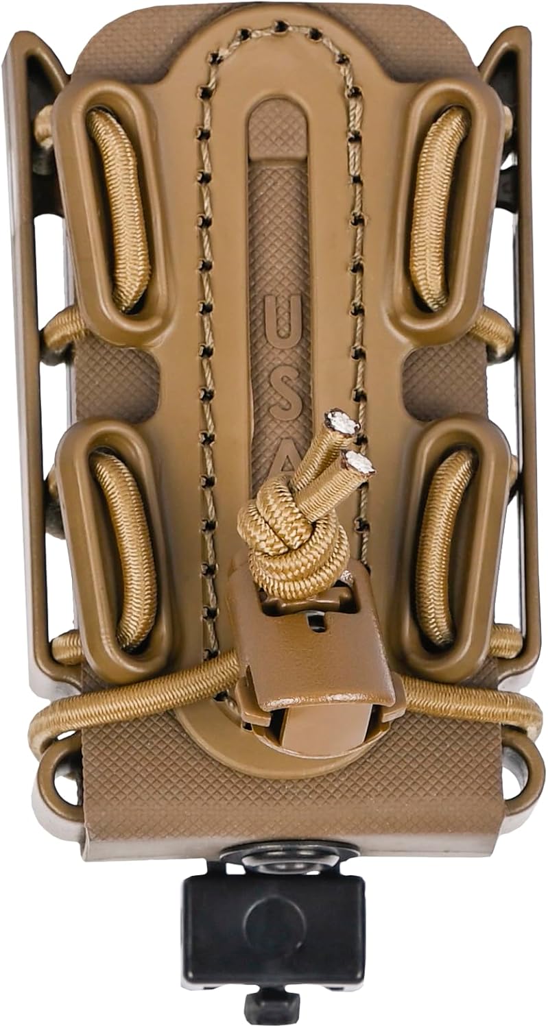 (TAN) Soft Shell Scorpion -Short- Pistol Mag Carrier with P3 Misc. Belt Mount Clip 100% Made in The USA