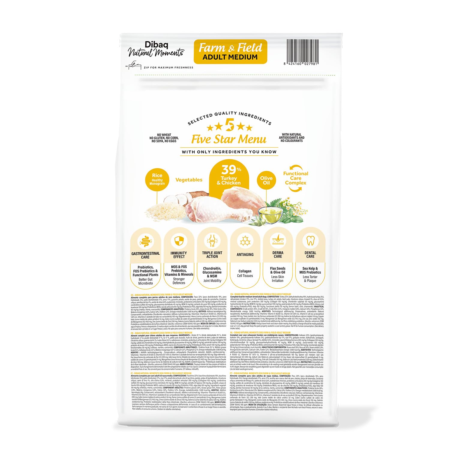 Dibaq Natural Moments 5 Star Pavo y Pollo Adulto Razas Medianas, 12 kg