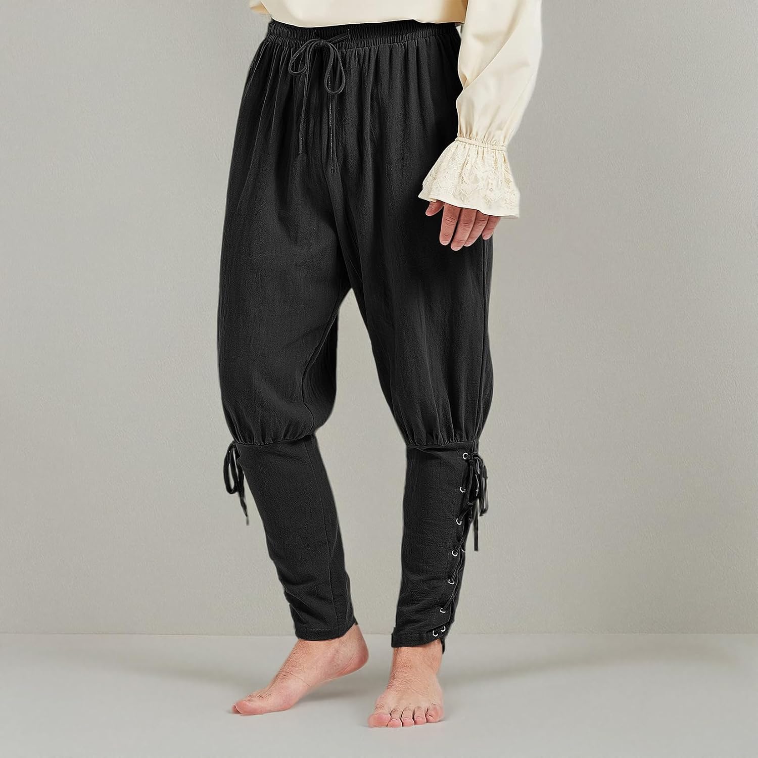 Pirate Pants for Men Ankle Banded Renaissance Pants Medieval Viking Navigator Trousers Pirate Costume with Drawstrings