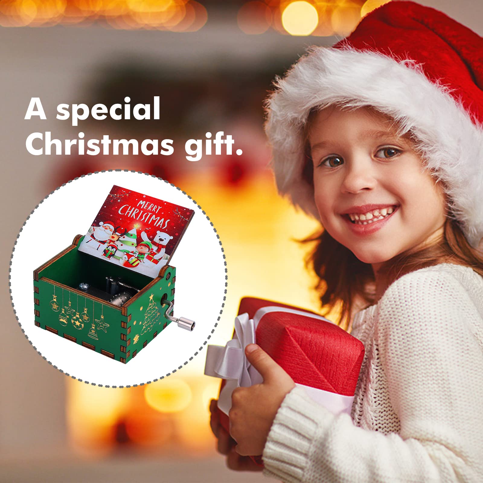 クリスマスモチーフ 木製オルゴール　メリークリスマス Amazon.co.jp: cobee メリークリスマス 手回しオルゴール 木製